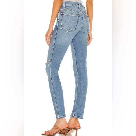 RE/DONE Denim Revolve 80s Slim Straight Jeans Brisk Blue With Rips Size 25 - Picture 3 of 15